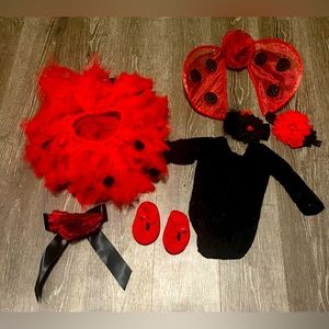 3-6 Month Baby Halloween Costume Lady Bug Red Tutu & Headbands, Bodysuit, Shoes